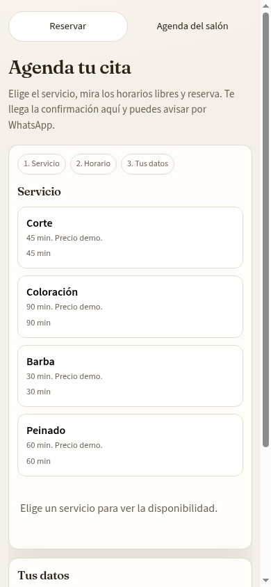 Reservar · elegir servicio